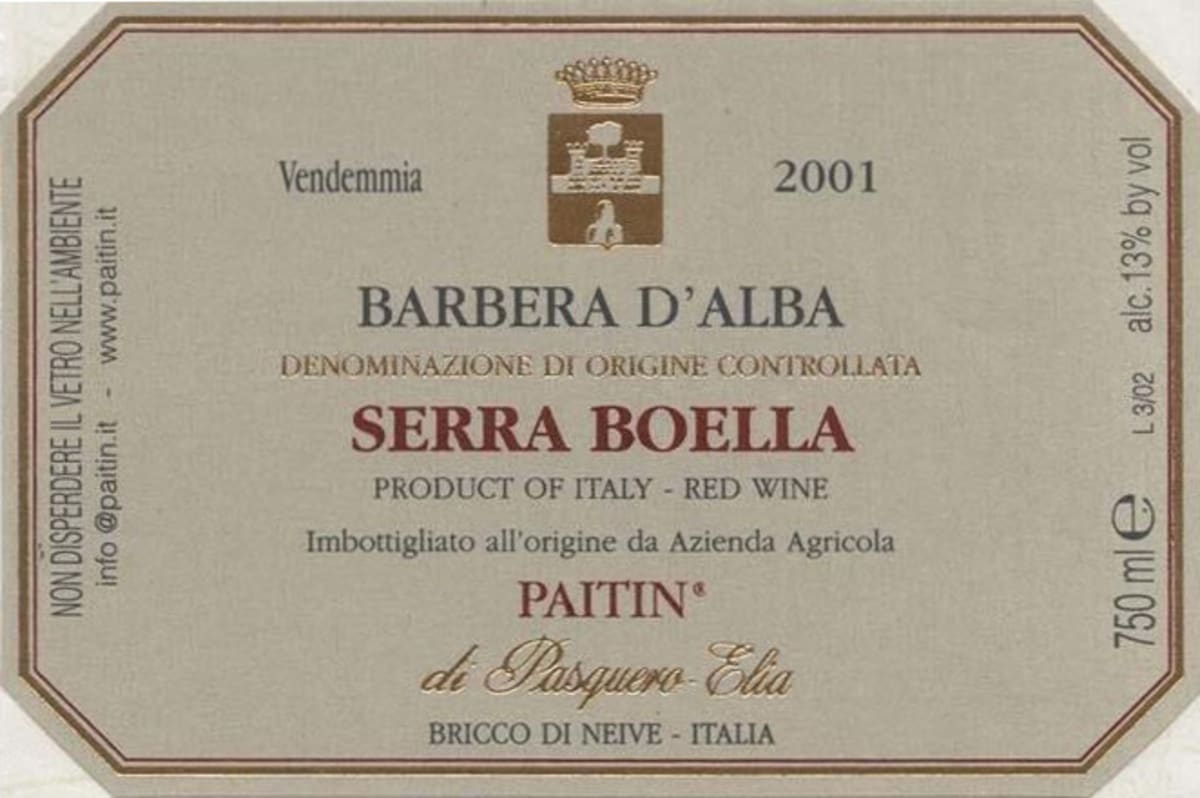 Paitin Serra Boella Barbera d'Alba 2001 Front Label