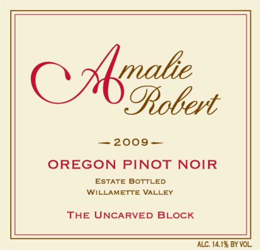 Amalie Robert The Uncarved Block Pinot Noir 2009 Front Label