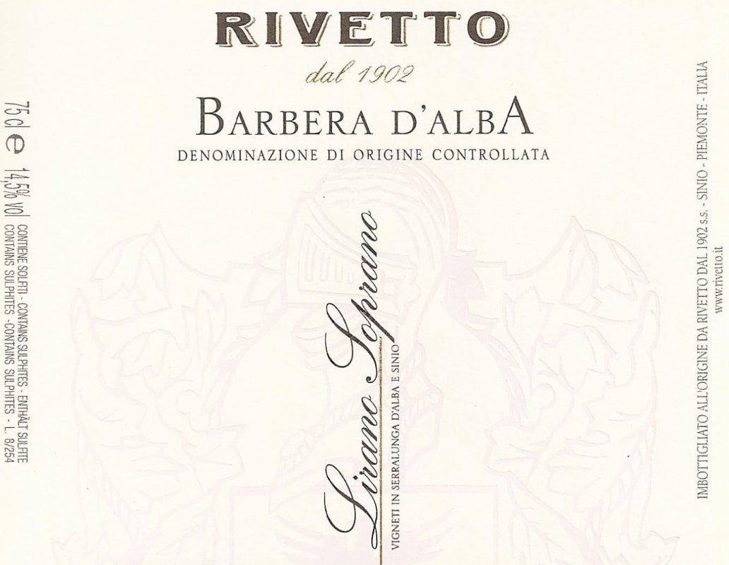 Rivetto Lirano Soprano Barbera D'Asti 2007 Front Label