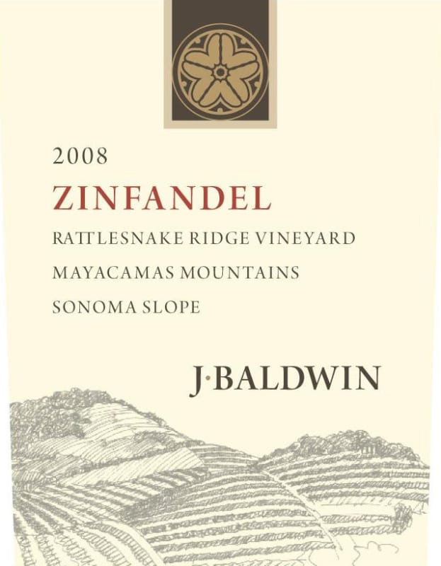 J. Baldwin Wines Rattlesnake Ridge Vineyard Mayacamas Mountains Zinfandel 2008 Front Label