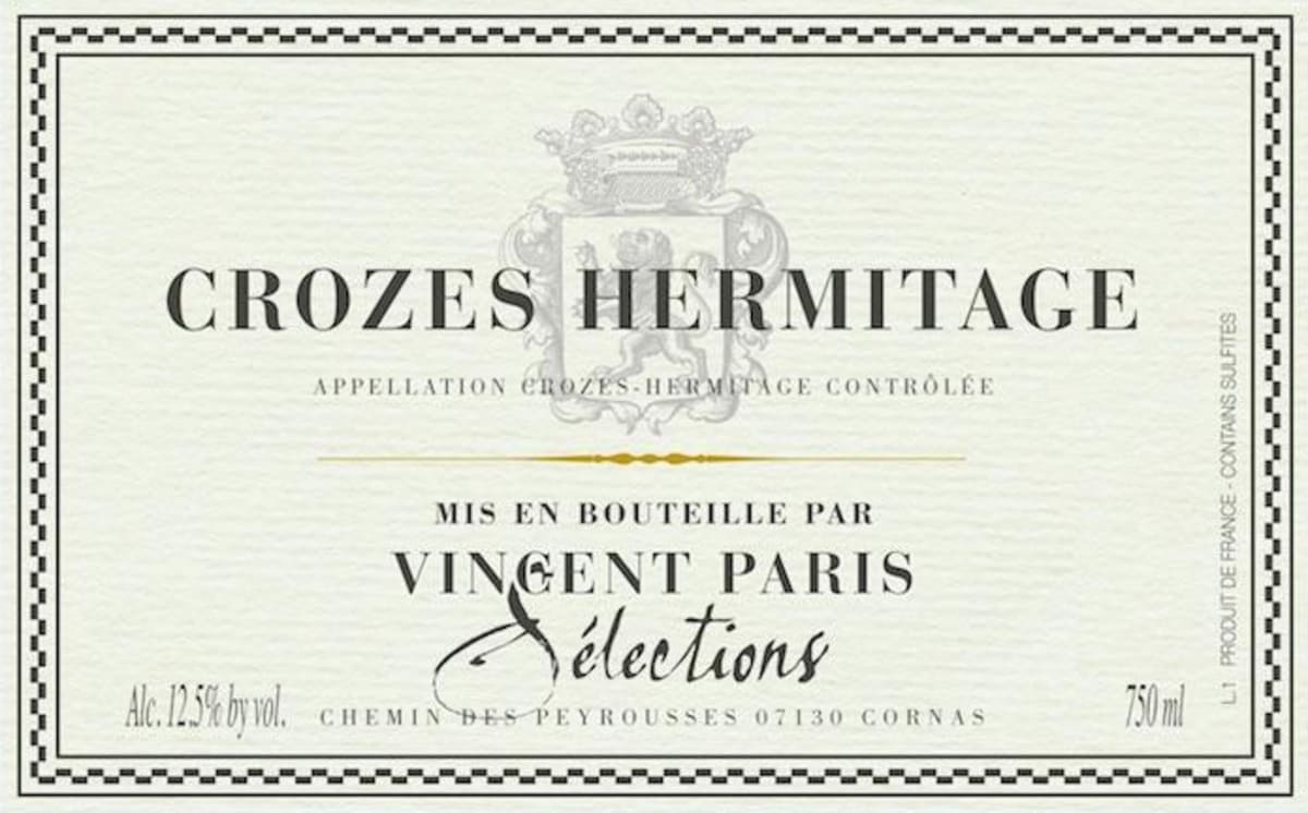 Vincent Paris Crozes Hermitage Selections 2016 Front Label
