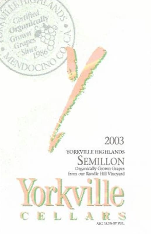 Yorkville Cellars Semillon 2003 Front Label