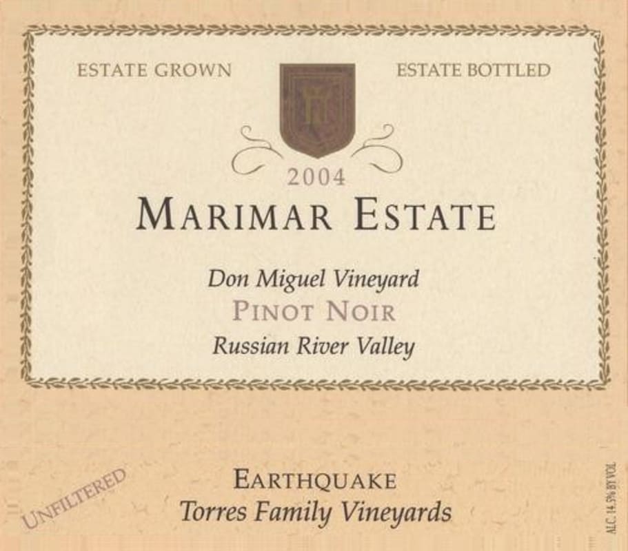Marimar Estate Don Miguel Vineyard Earthquake Block Pinot Noir 2004 Front Label