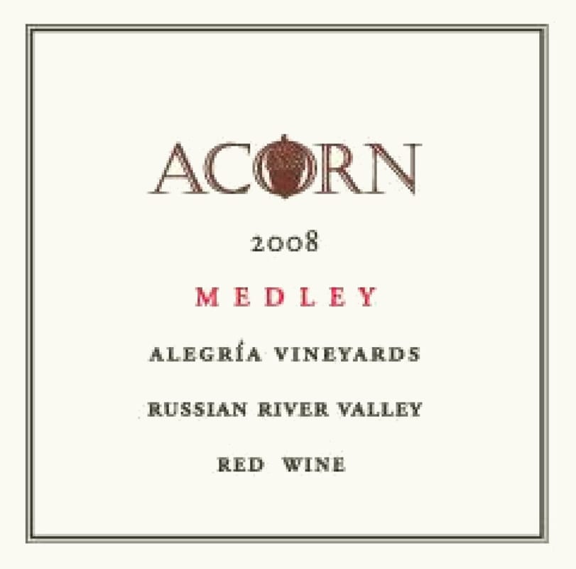 ACORN Winery Alegria Vineyards Medley 2008 Front Label