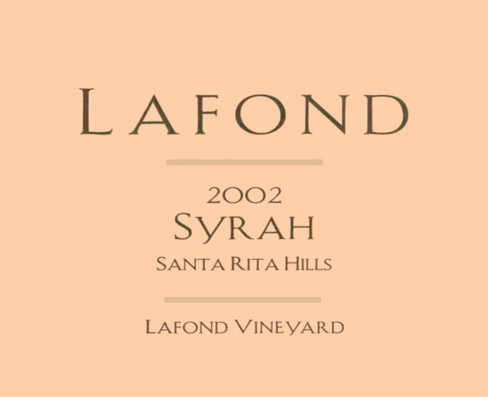 Lafond Lafond Vineyard Syrah 2002 Front Label