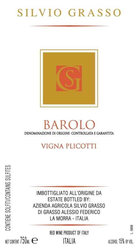 Silvio Grasso Barolo Vigna Plicott 2009 Front Label