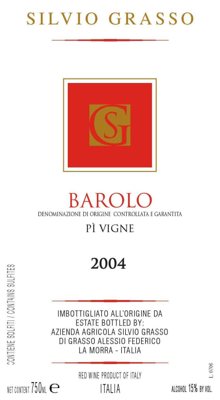 Silvio Grasso Barolo Pi Vigne 2004 Front Label