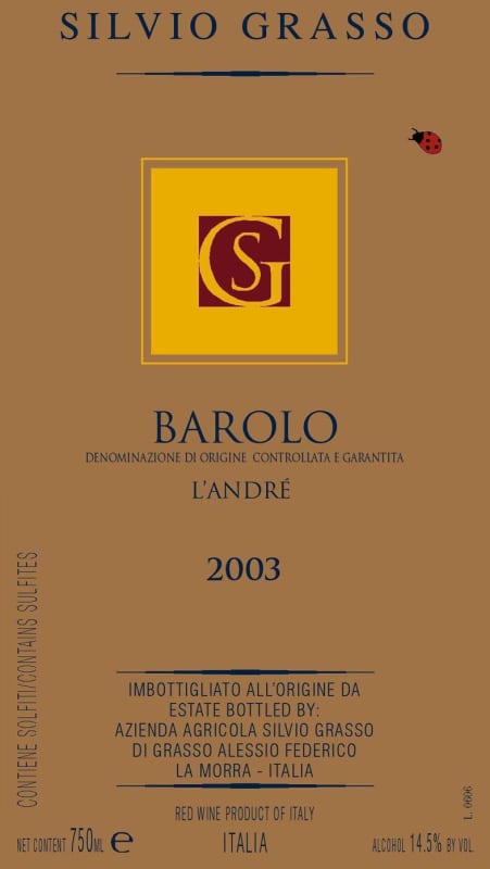 Silvio Grasso Barolo L'Andre 2003 Front Label