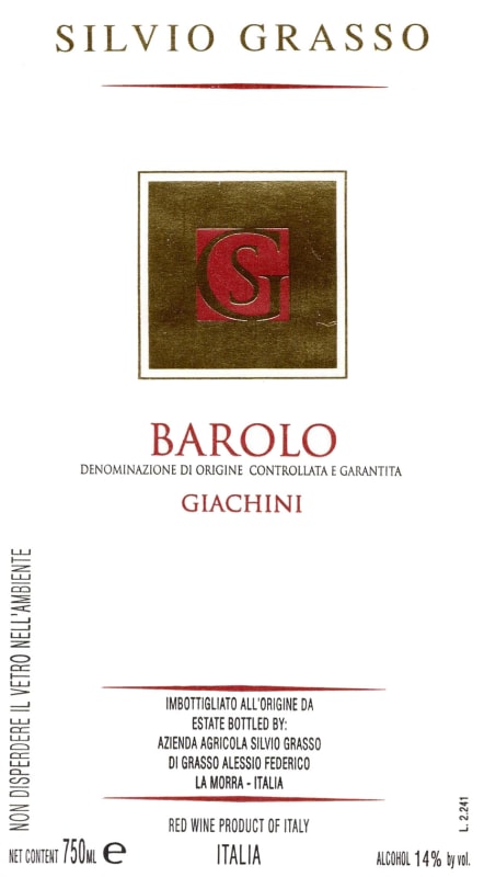 Silvio Grasso Barolo Giachini 2000 Front Label