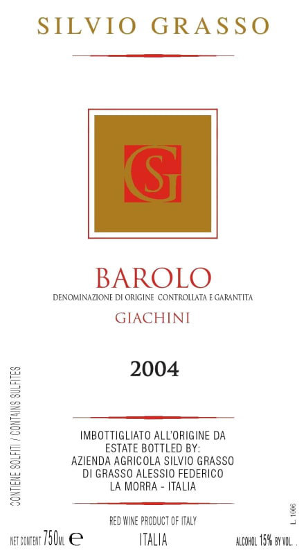 Silvio Grasso Barolo Giachini 2004 Front Label