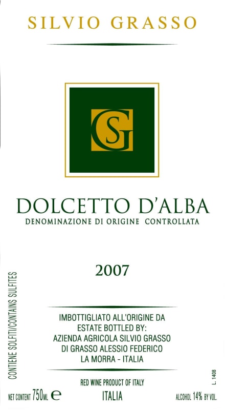 Silvio Grasso Dolcetto d'Alba 2007 Front Label