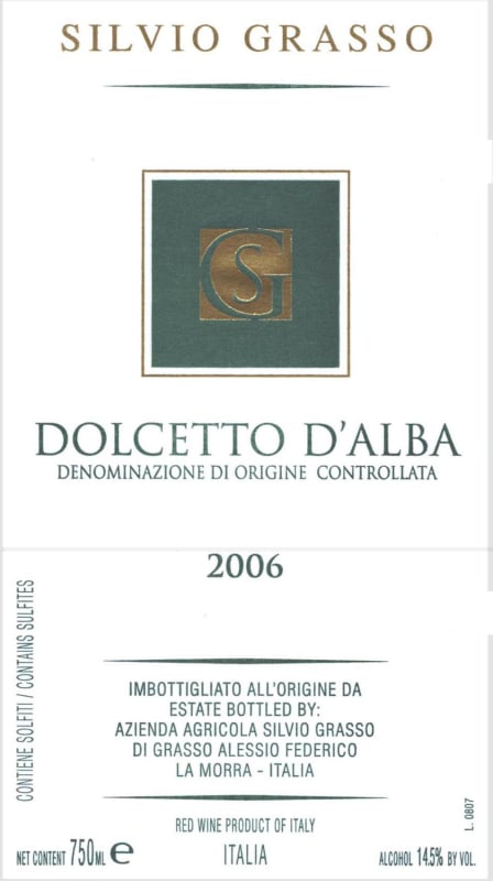 Silvio Grasso Dolcetto d'Alba 2006 Front Label