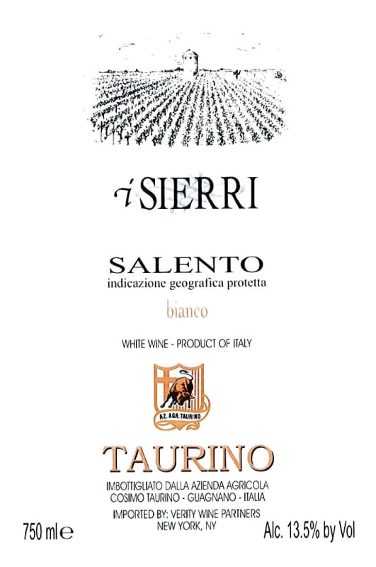 Taurino Salento I Sierri Bianco 2015 Front Label