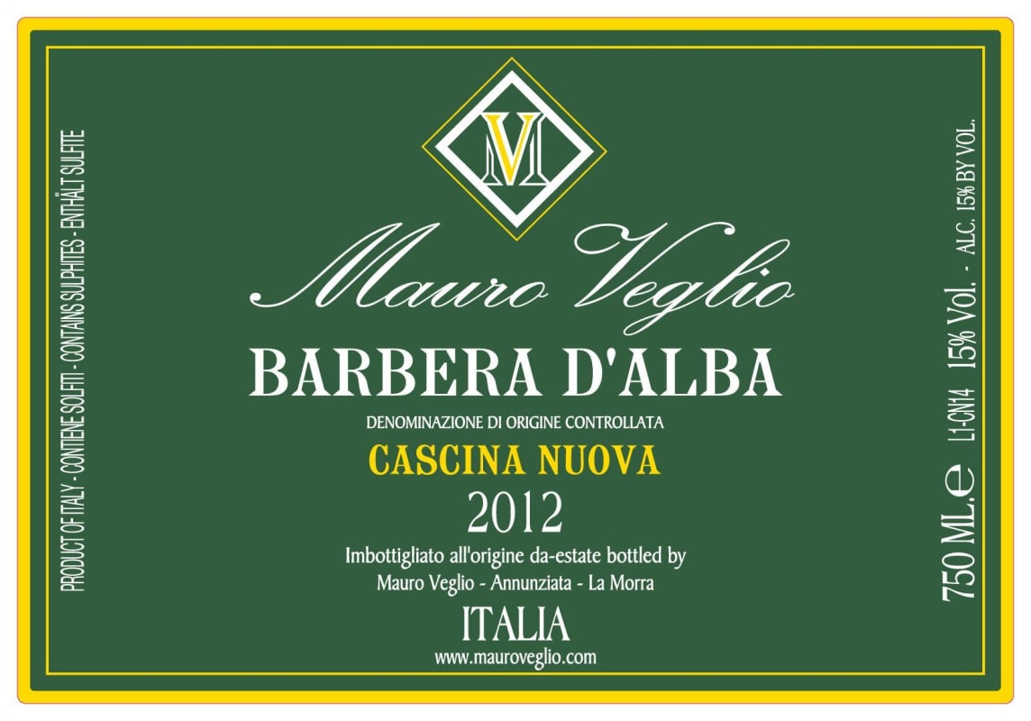 Mauro Veglio Cascina Nuova Barbera d'Alba 2012 Front Label