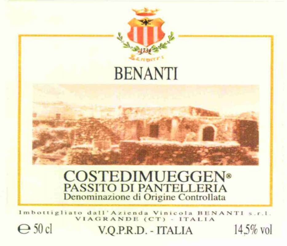 Benanti Coste di Mueggen Passito di Pantelleria 2005 Front Label