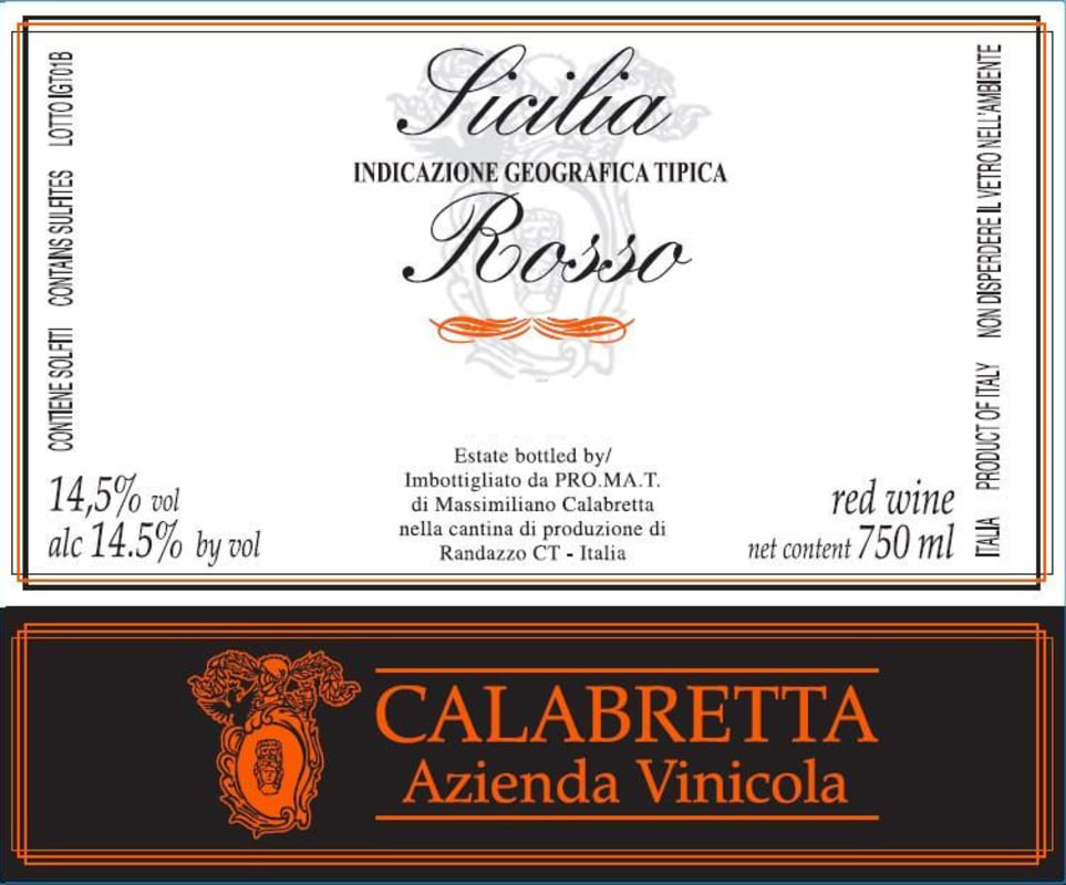 Calabretta Sicilia Rosso 2005 Front Label