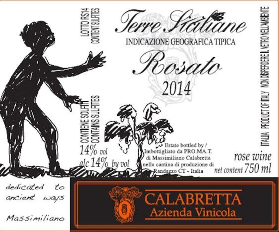 Calabretta Terre Siciliane Rosato 2014 Front Label