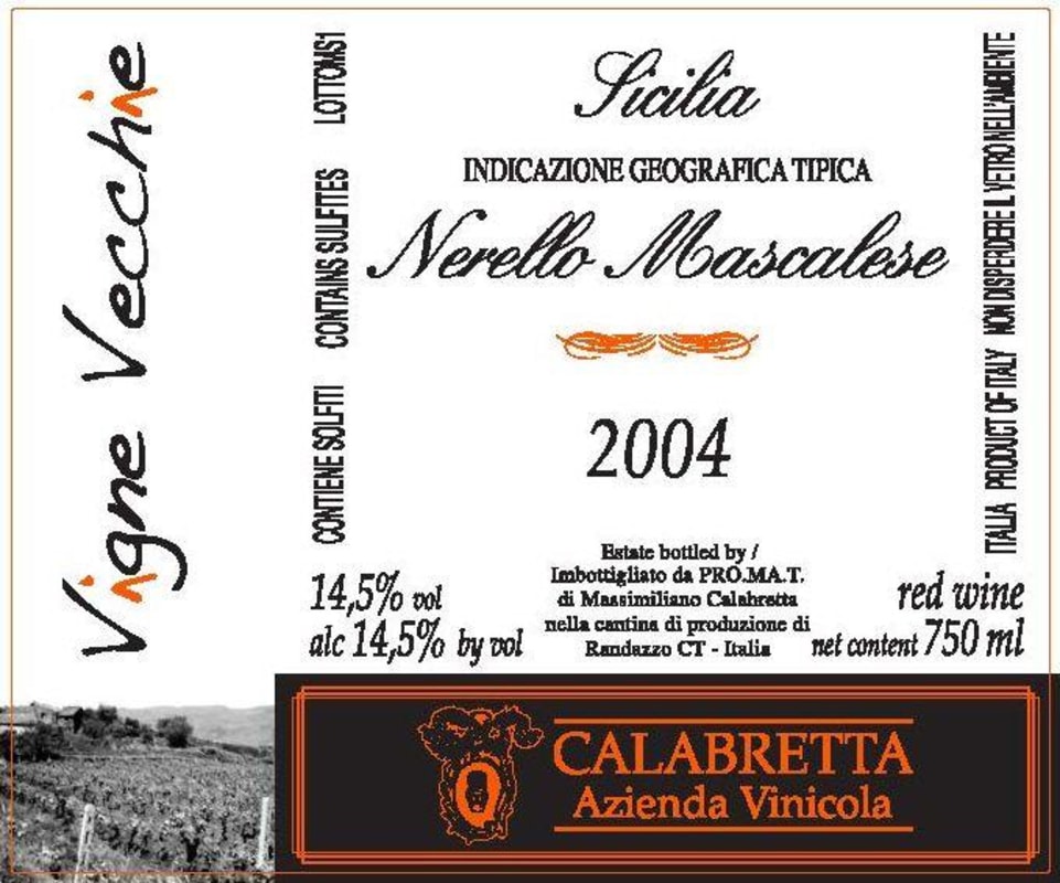 Calabretta Nerello Mascalese 2004 Front Label