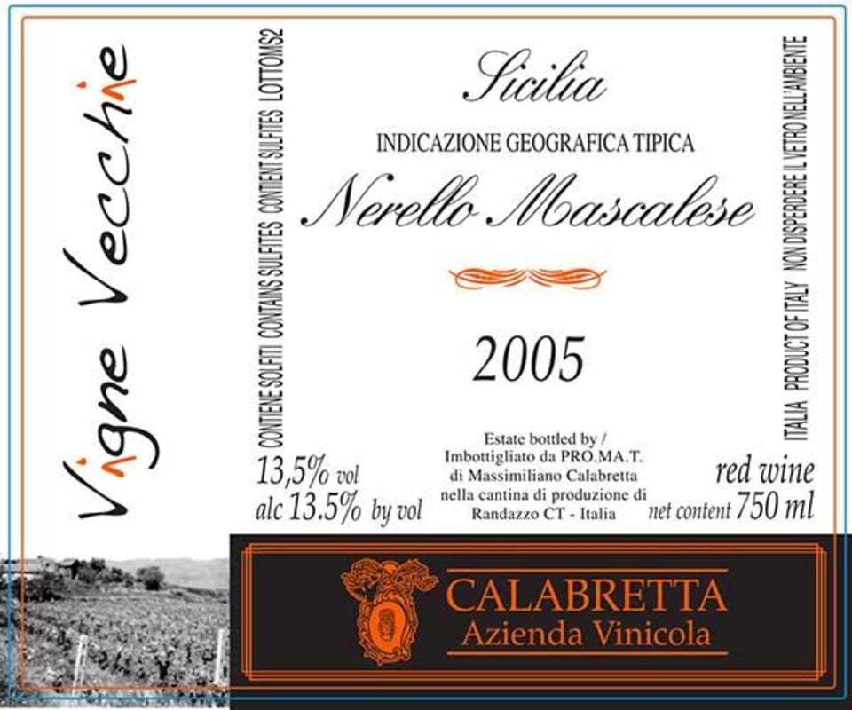 Calabretta Nerello Mascalese 2005 Front Label