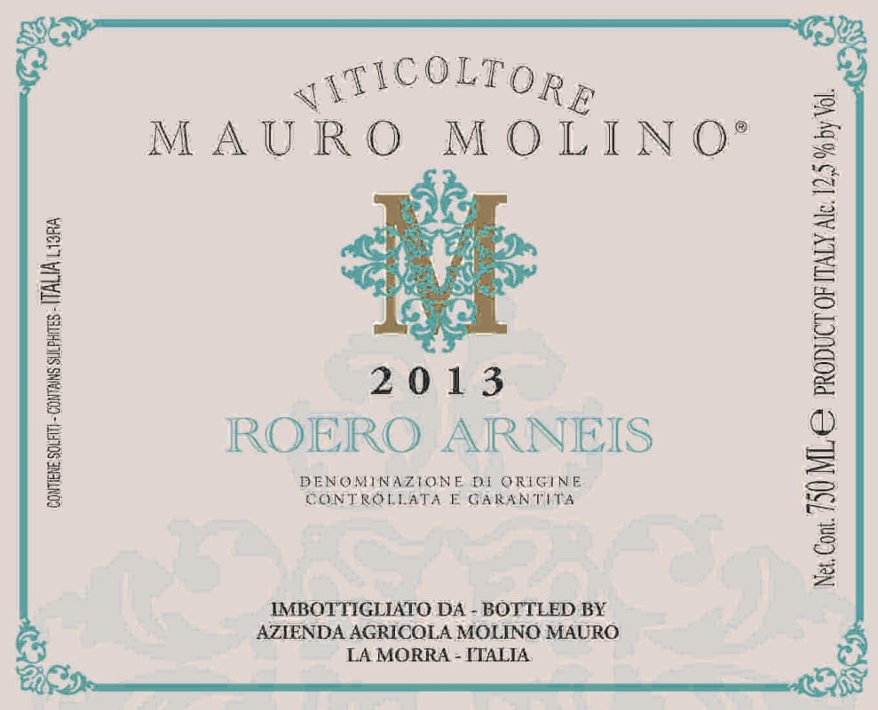 Mauro Molino Roero Arneis 2013 Front Label