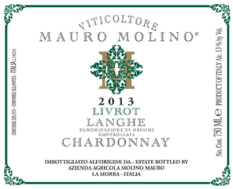 Mauro Molino Livrot Langhe Chardonnay 2013 Front Label