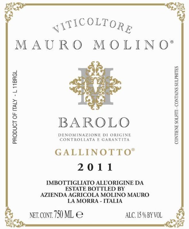 Mauro Molino Barolo Gallinotto 2011 Front Label