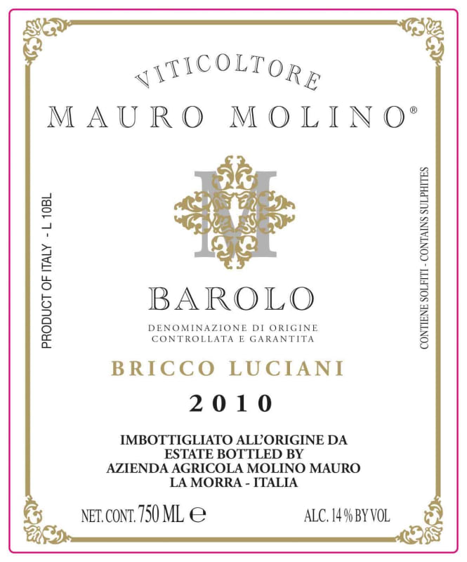 Mauro Molino Bricco Luciani 2010 Front Label