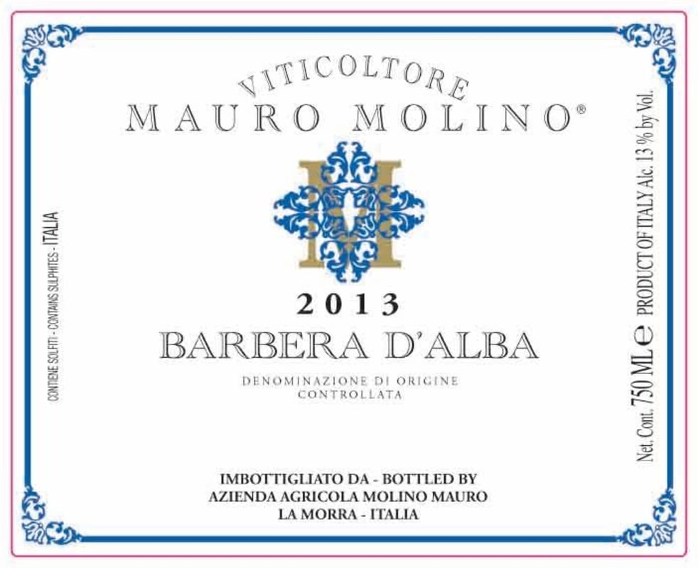 Mauro Molino Barbera d'Alba 2013 Front Label