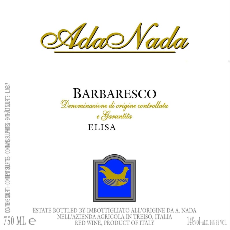 Ada Nada Barbaresco Elisa 2012 Front Label