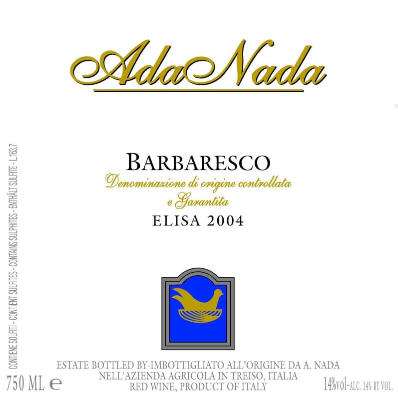Ada Nada Barbaresco Elisa 2004 Front Label