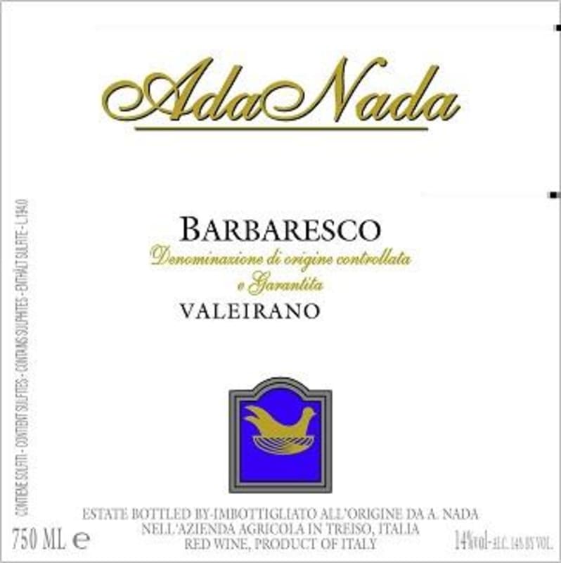 Ada Nada Barbaresco Valeirano 2008 Front Label