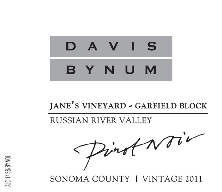 Davis Bynum Jane's Vineyard Garfield Block Pinot Noir 2011 Front Label