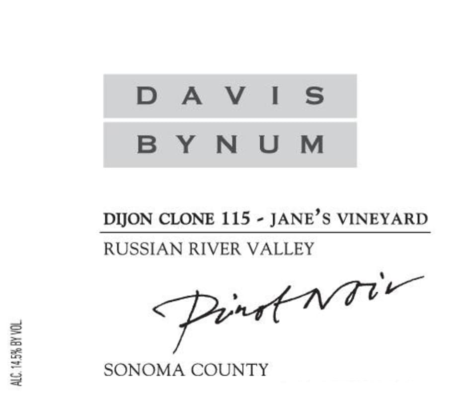 Davis Bynum Dijon Clone 115 Jane's Vineyard Pinot Noir 2015 Front Label