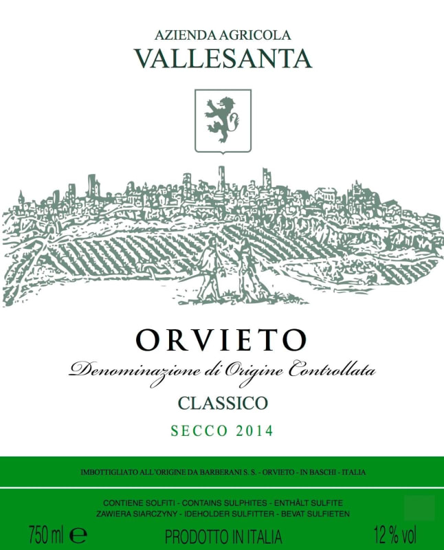 Barberani Orvieto Classico Vallesanta Secco 2014 Front Label
