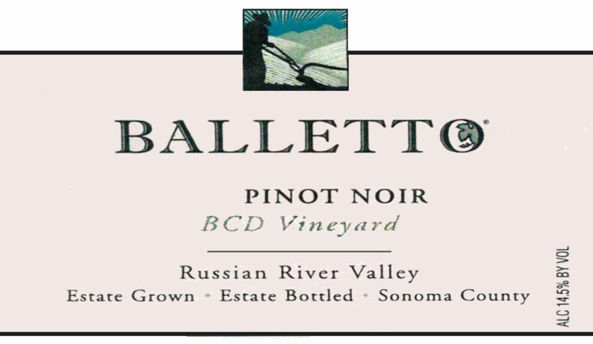 Balletto Winery BCD Vineyard Pinot Noir 2015 Front Label