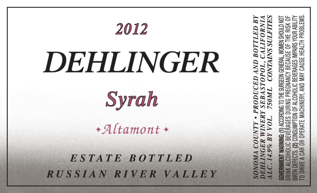 Dehlinger Altamont Syrah 2012 Front Label
