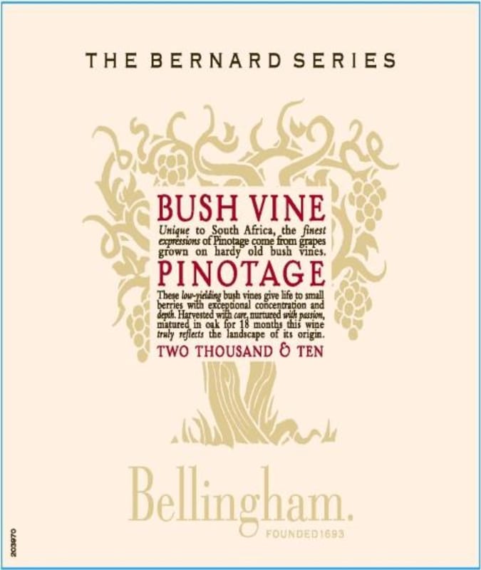 Bellingham The Bernard Series Bush Vines Pinotage 2010 Front Label