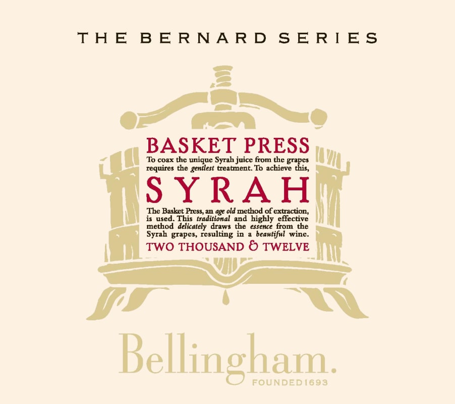 Bellingham The Bernard Series Basket Press Syrah 2012 Front Label
