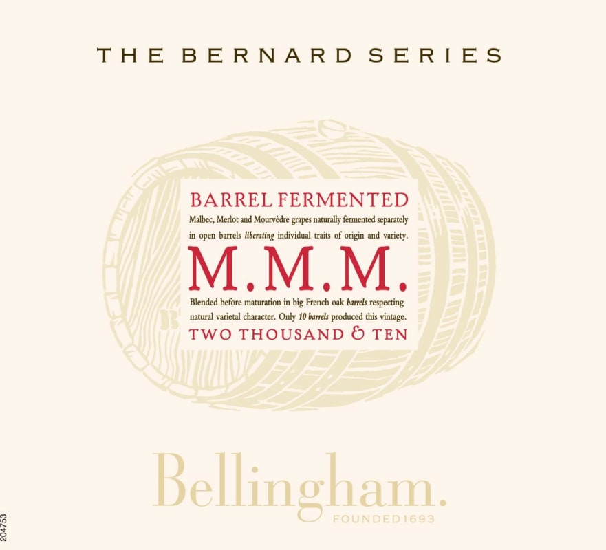 Bellingham The Bernard Series Barrel Fermented MMM 2010 Front Label
