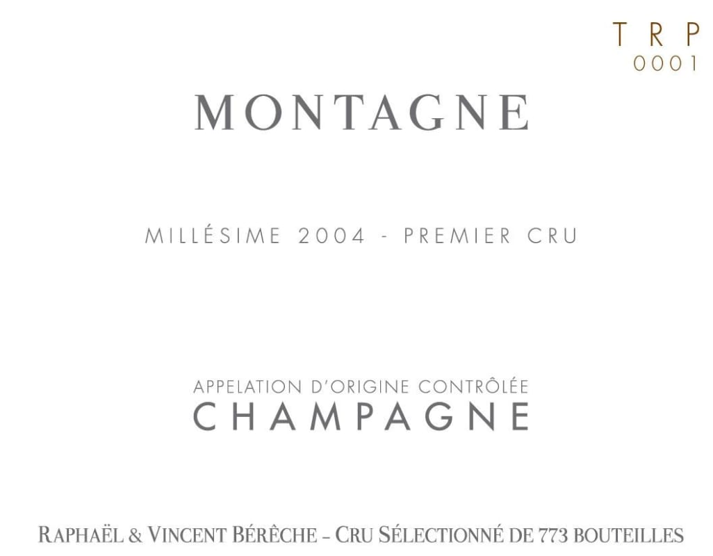 Bereche & Fils Champagne Montagne Brut Premier Cru 2004 Front Label
