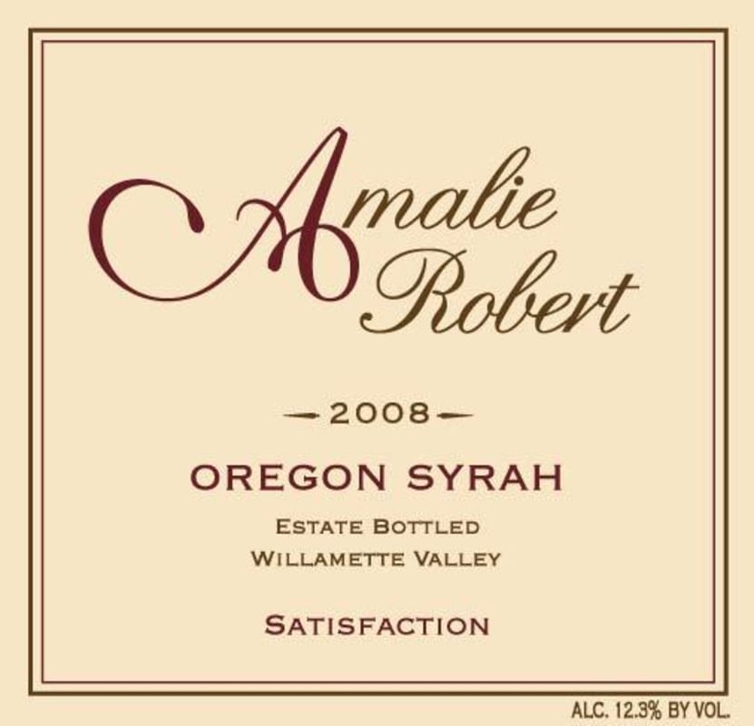 Amalie Robert Satisfaction Syrah 2008 Front Label