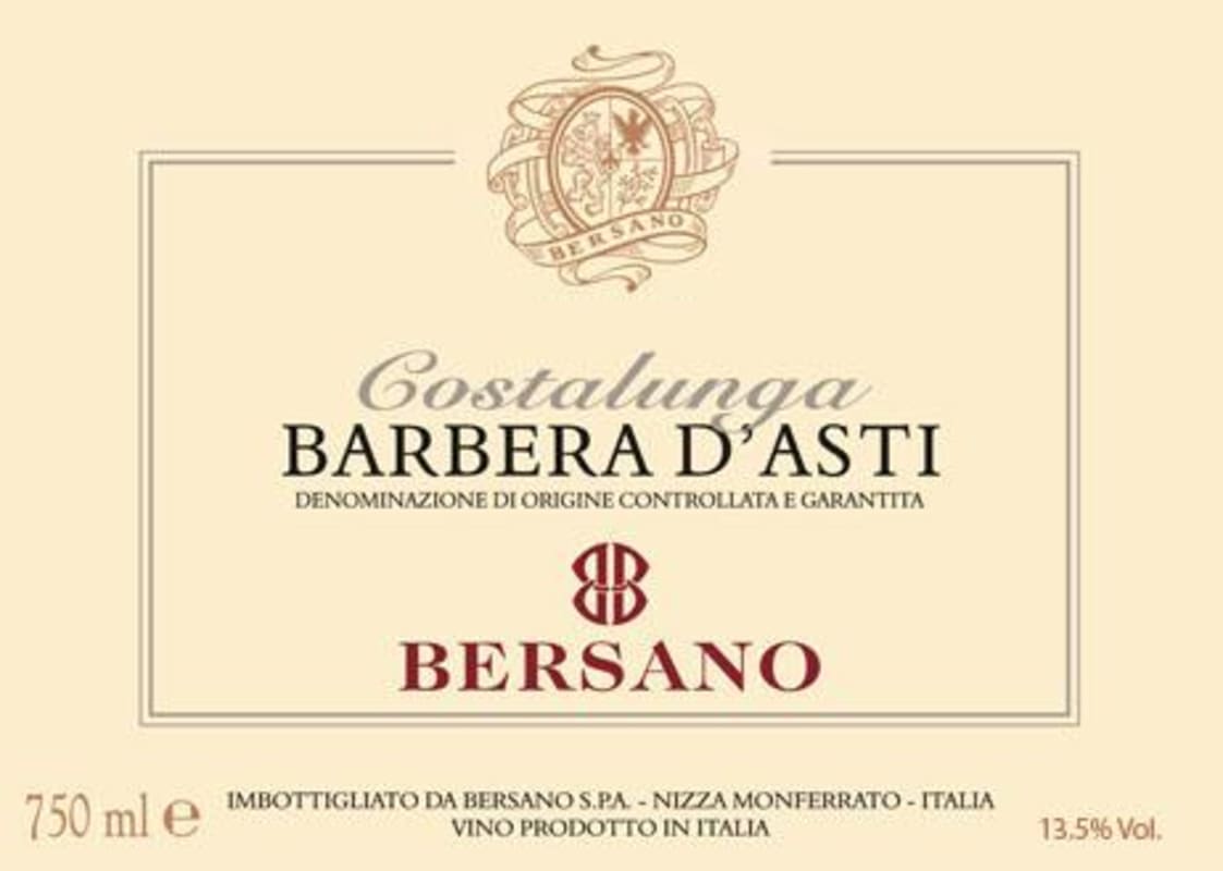 Bersano Barbera d'Asti Costalunga 2011 Front Label