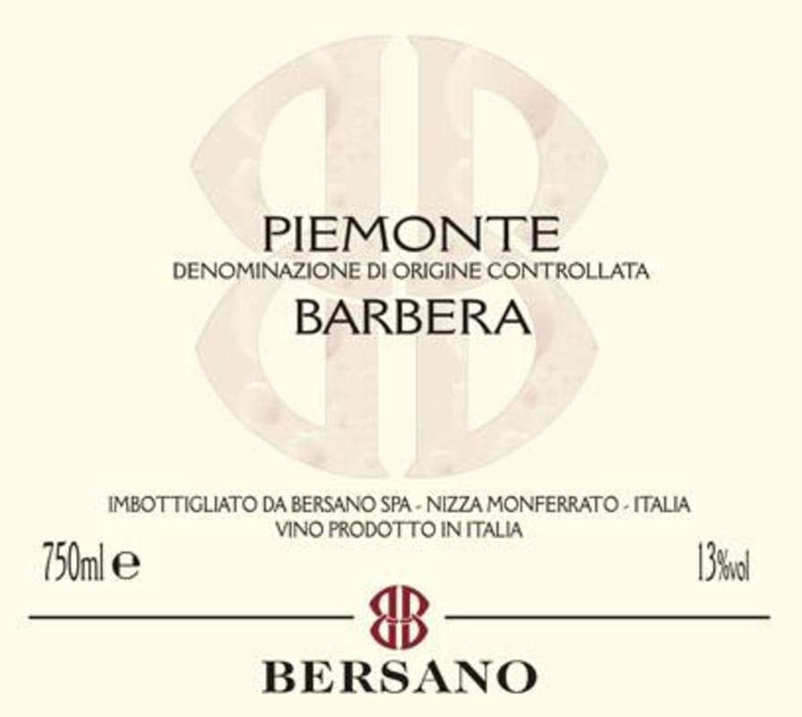 Bersano Barbera 2012 Front Label
