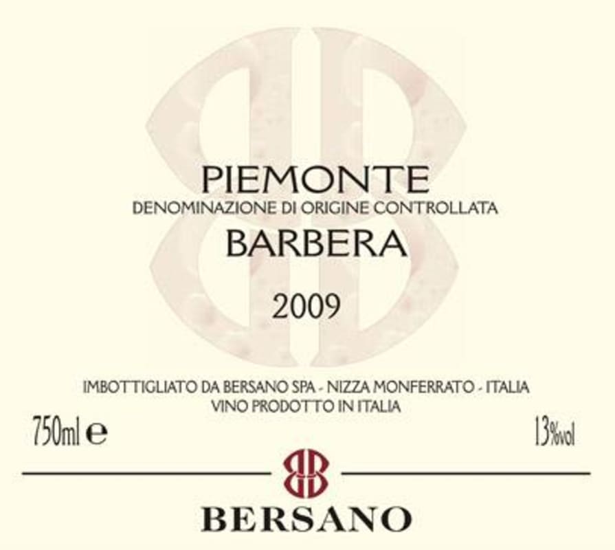 Bersano Barbera 2009 Front Label