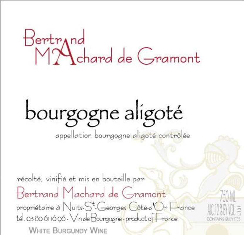 Bertrand Machard de Gramont Bourgogne Aligote 2014 Front Label