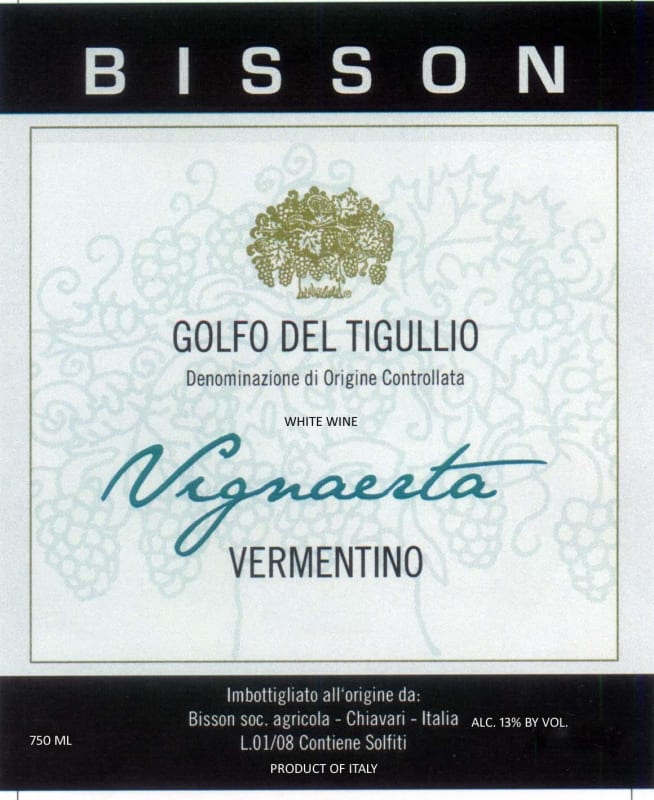 Bisson Golfo del Tigullio Vignaerta Vermentino 2014 Front Label
