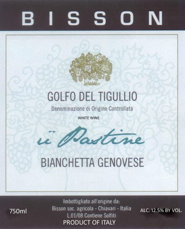 Bisson Golfo del Tigullio Bianchetta Genovese U Pastine 2015 Front Label