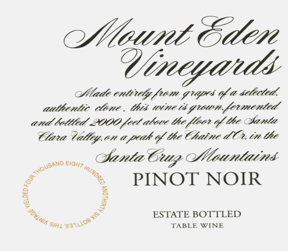 Mount Eden Vineyards Pinot Noir 2012 Front Label