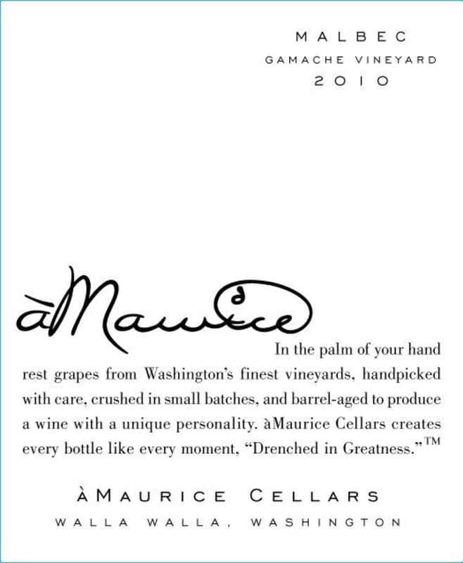 aMaurice Gamache Vineyard Malbec 2010 Front Label