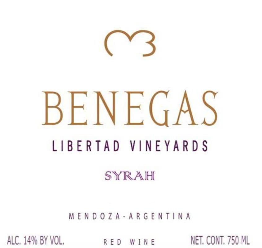 Bodega Benegas Libertad Vineyards Syrah 2010 Front Label